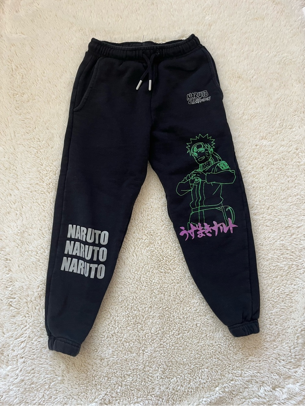 Naruto Anime Kids Jogger Pants with Neon Graphic print Sz 8